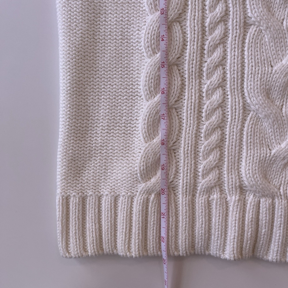 L.L. Bean Womens Size PM Petite White Sweater Cable Knit Heavy Thick 100% Cotton - Picture 7 of 7